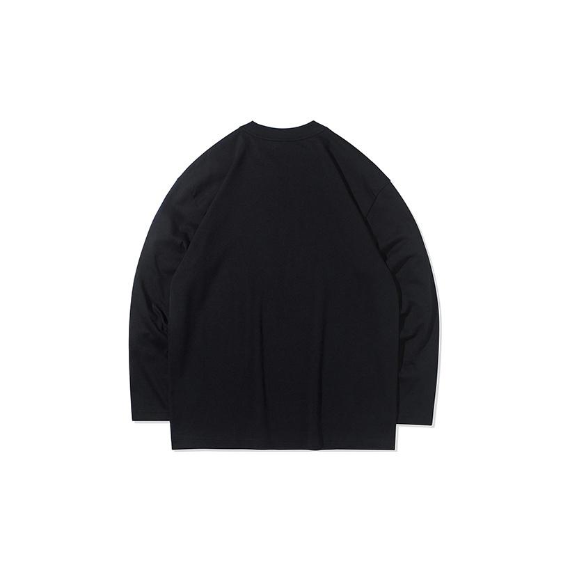 Li Ning Sports Basketball Series Logo Print Loose Round Neck Long Sleeve T-Shirt Men Tops Black AHSR833-1