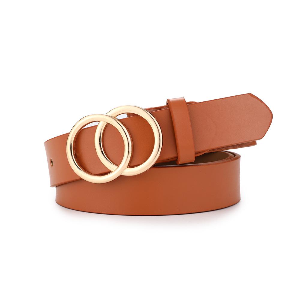 Women's Black Minimalist Double O Buckle Leather Belt – Korean-Style Waistband, Thin Fashion Accessory for Skirts and Jeans