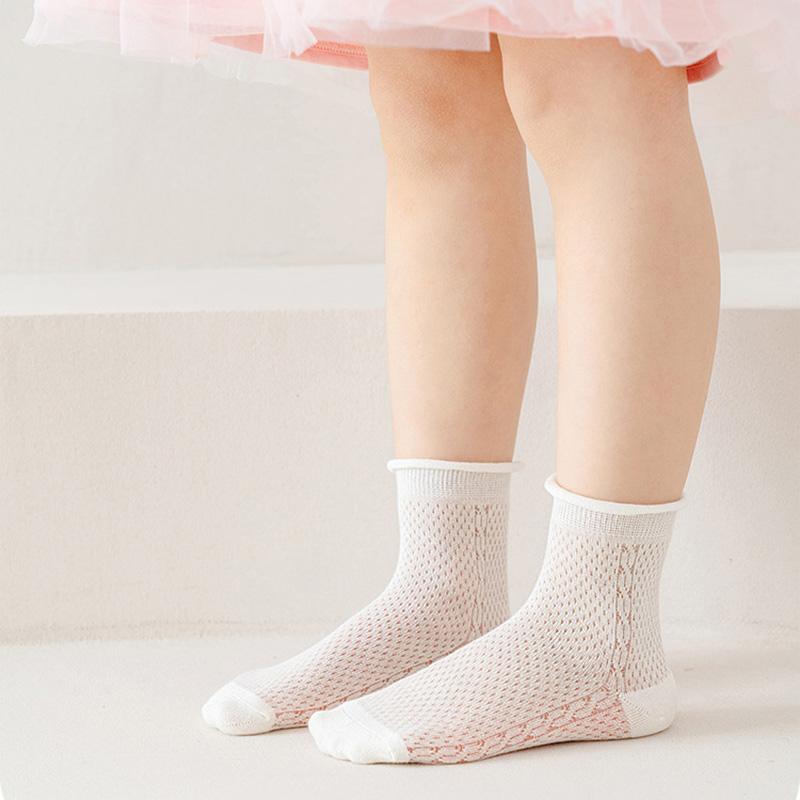 5 Paia Calzini Bianchi a Rete Traforata per Bambina Primavera Estate Sottili Traspiranti Calzini a Tubo Medio per Principessa Bambina Cotone con Volant Calzini per Bambini