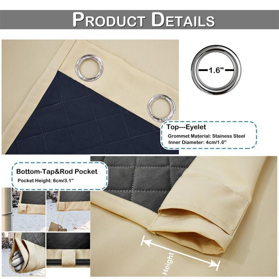 1/2 Pcs Thick Heavy Curtains Cold Protection Outdoor Thermal Curtain Eyelet Curtains