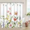 Charming Floral Bath Curtain - Delicate Flowers & Green Leaves, Waterproof Home Decor Adds Natural Beauty To Your Bathroom