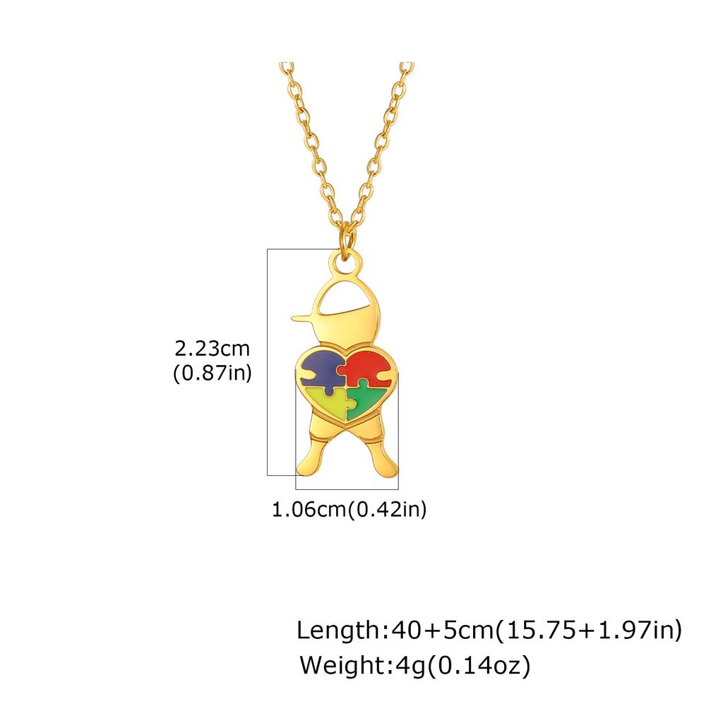 Collana per Bambini con Puzzle a Cuore in Acciaio Inossidabile ed Epossidico, Autismo, Gioielli Nc-2257