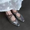 Sheepskin Silver Versatile Cross with Flat-bottomed Bag Head Sandals Women's Summer Outer Wear Round Head Light Mouth Empty Single Shoes