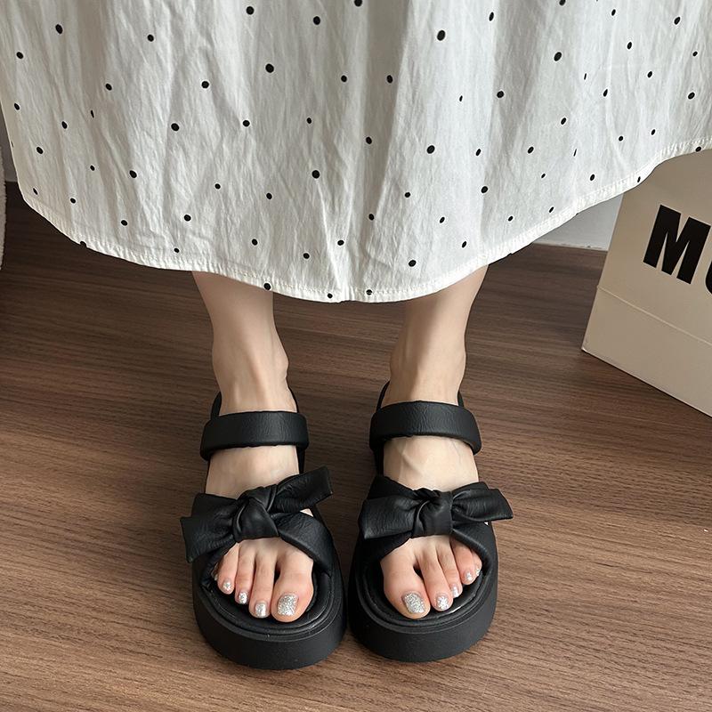 Bow thick-bottomed cool slippers women's outer wear new summer skirt versatile one-word drag
