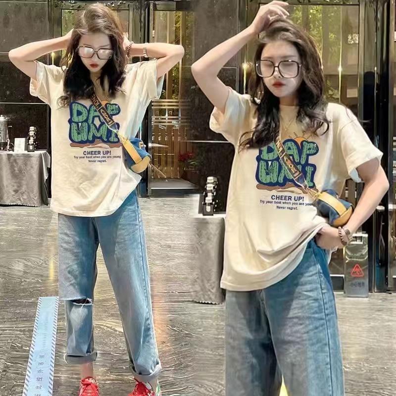 New Fashion O Neck Tops Printing Letter Print Fashion Casual Loose Lovers cotton T Shirt Unisex women clothes