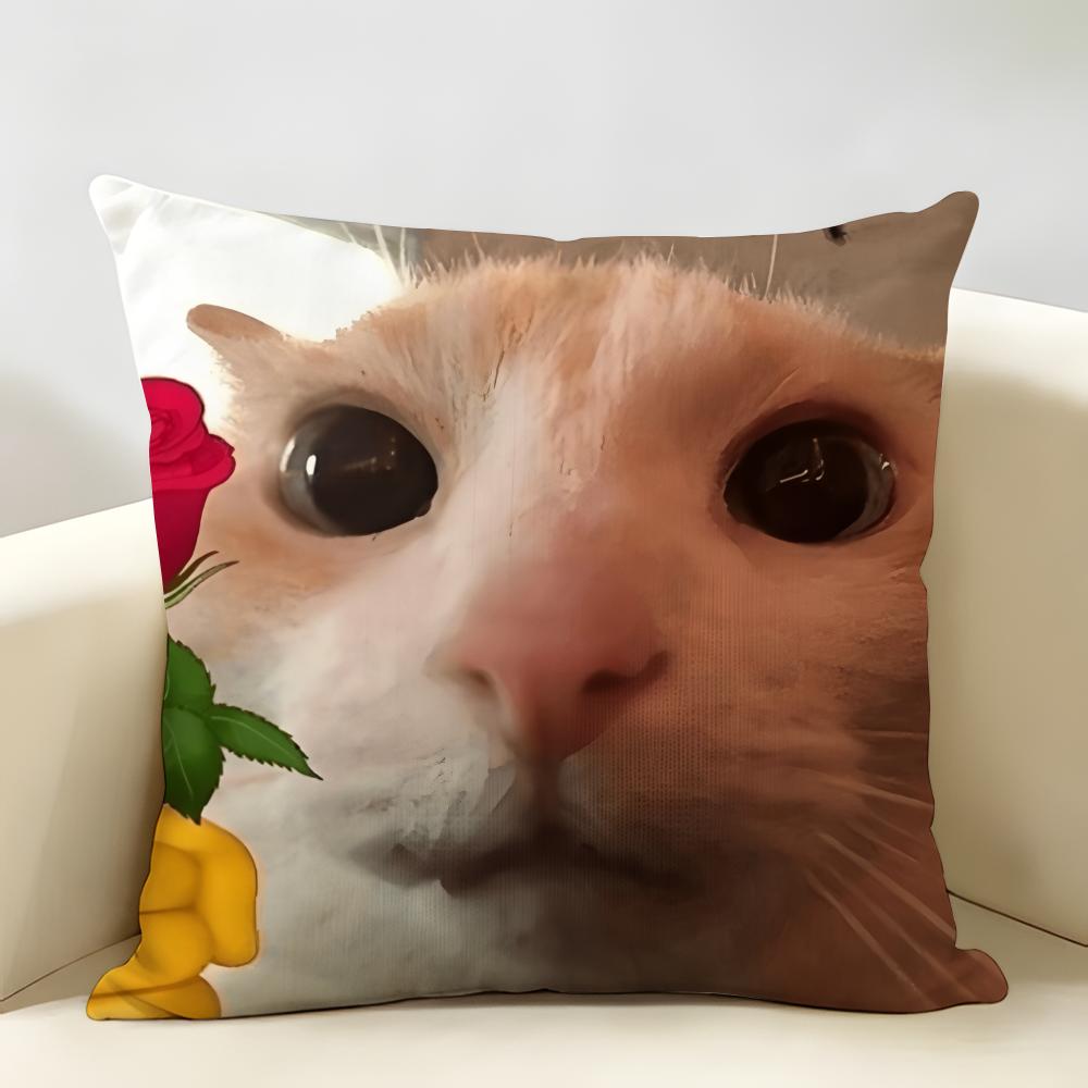 Speechless Cat Funny Cute Cushion Cover Natural Linen Organic Fabric DoubleSided Printing Room Sofa Decor Pillow Case