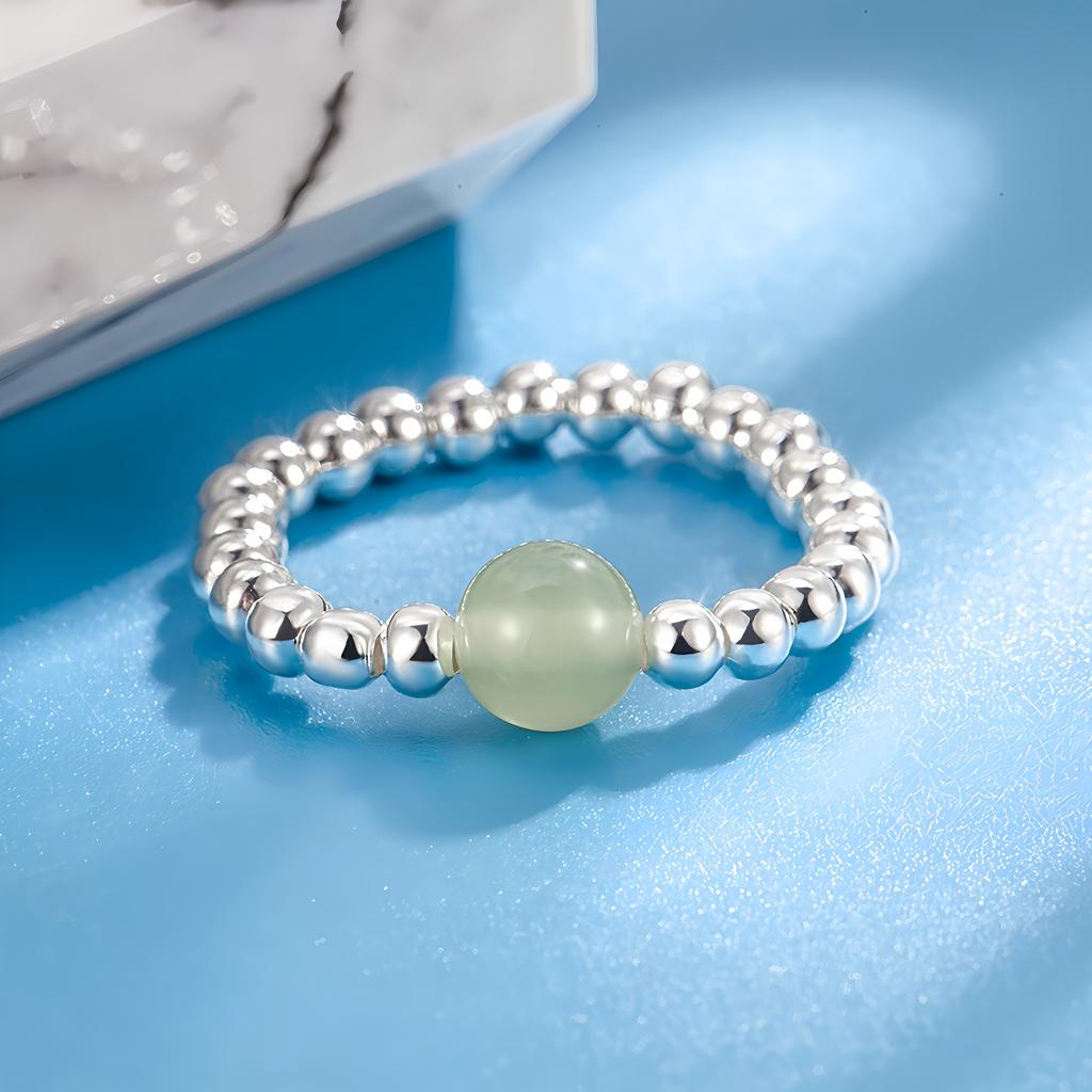 PANJBJ Anello Geometrico in Argento Sterling 925 con Giada di Hotan per Donna Ragazza Regolabile Gioielli Delicati Retrò Regalo di Compleanno Dropshipping