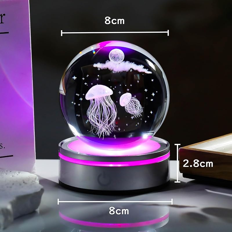 Kertari K9 crystal ball jellyfish 3D model birthday present male woman Popular [Genuine] Interior animal figures figurine fashionable Healing goods
