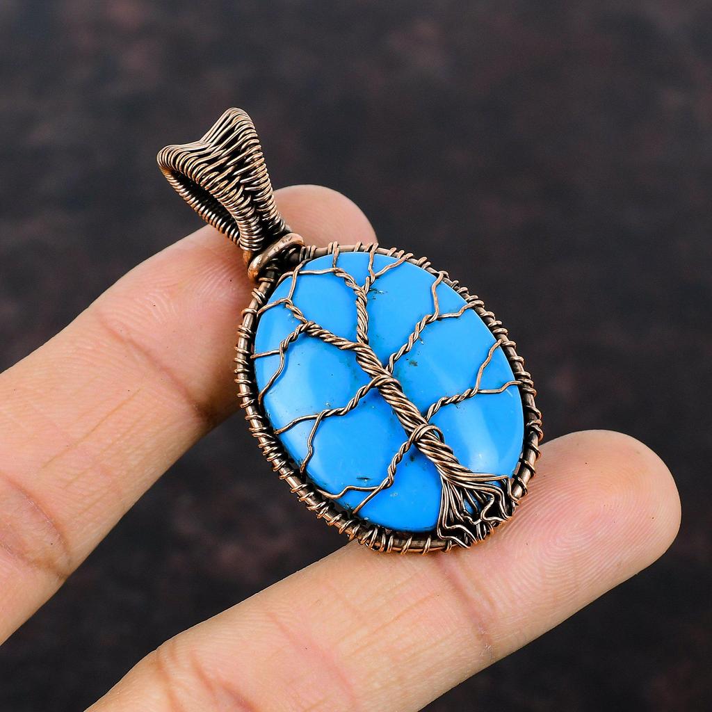 Tree Of Life Sleeping Beauty Turquoise Pendant Copper Wire Wrapped Pendant Gemstone Copper Jewelry Handmade Designer Pendant Gift For Her