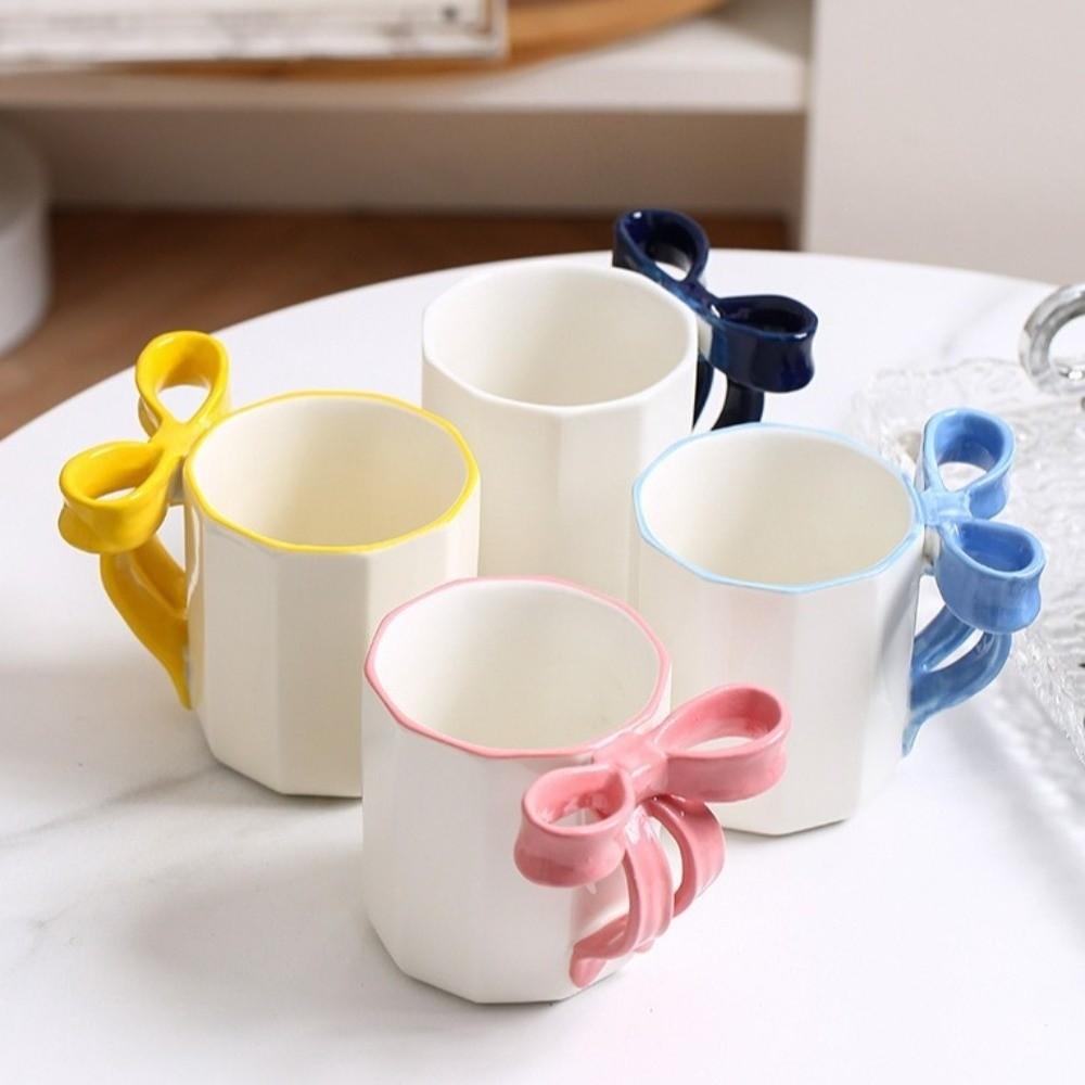 Safe 340ML Ceramic Coffee Mug Elegant Anti-scald Handle Bowknot Tea Cup Simple Non-slip Bottom Pottery Drinkware School/Office