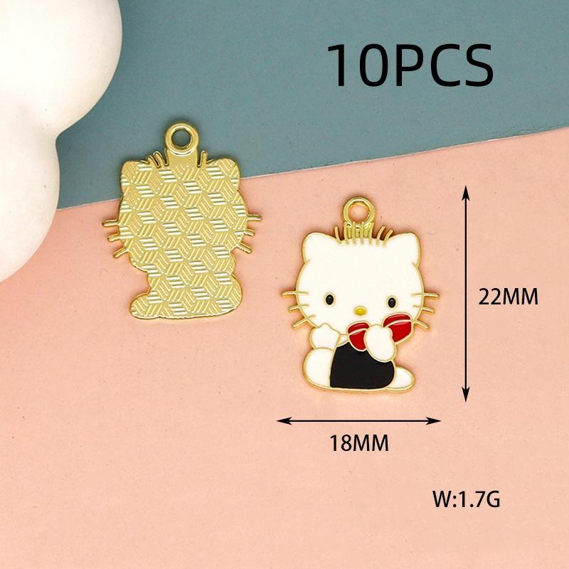 10PCS Alloy Cartoon Cat DIY Accessories Drip Oil Bag Clothing Keychain Jewelry Head Hand Rope Pendant Handmade Accessories