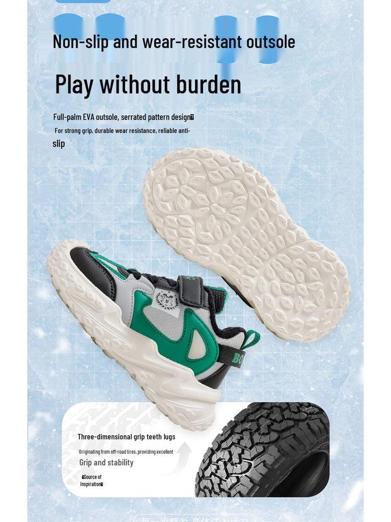 Bobodou Winter Velvet Kids' Sports Shoes - Trendy Two-Layer Warm Cotton Sneakers for Big Boys