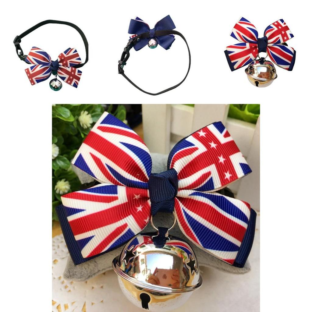 Stylish British Flag Pet Collar With Bow Tie For Dogs And Cats Adjustable Size S-l
