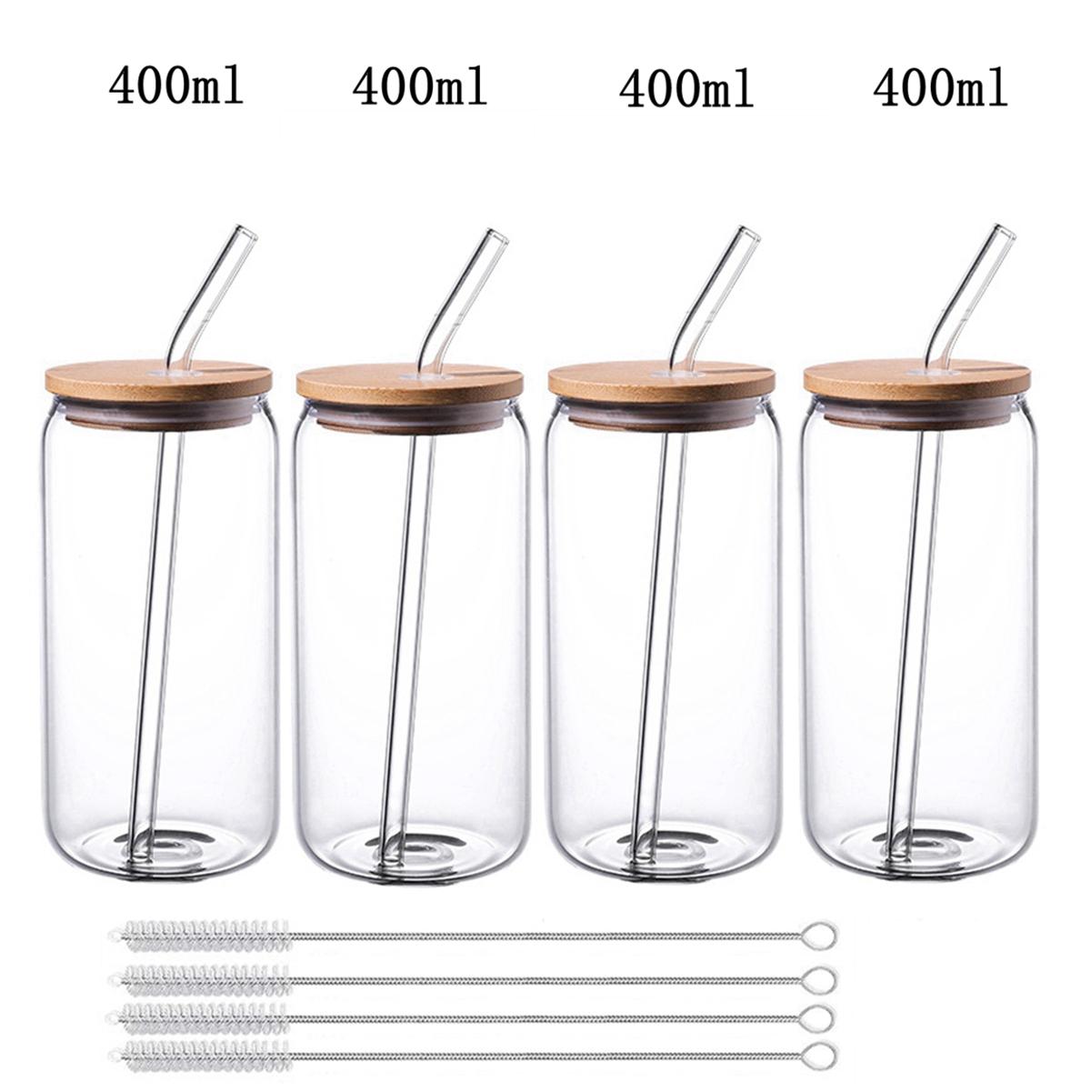 

Стаканы с соломинкой, бамбуковыми крышками и стеклянной соломкой. Многоразовые стаканы для питья. Стеклянные стаканы в форме банок для коктейлей из пива, кофе со льдом.