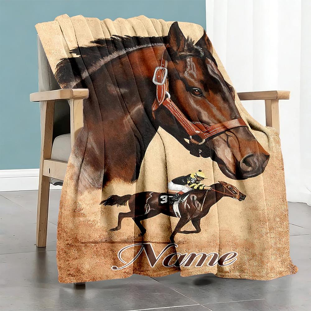 Horseback Customize Your Name Blanket Lightweight Personalized Blanket Comfortable for Home Decor Office Chair Living Room Picnics for All Occasions