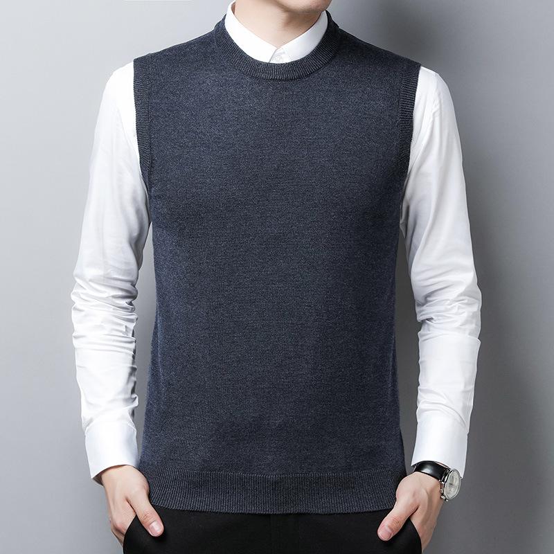 Men S Winter Sleeveless Knit Vest Middle Aged Solid Sweater
