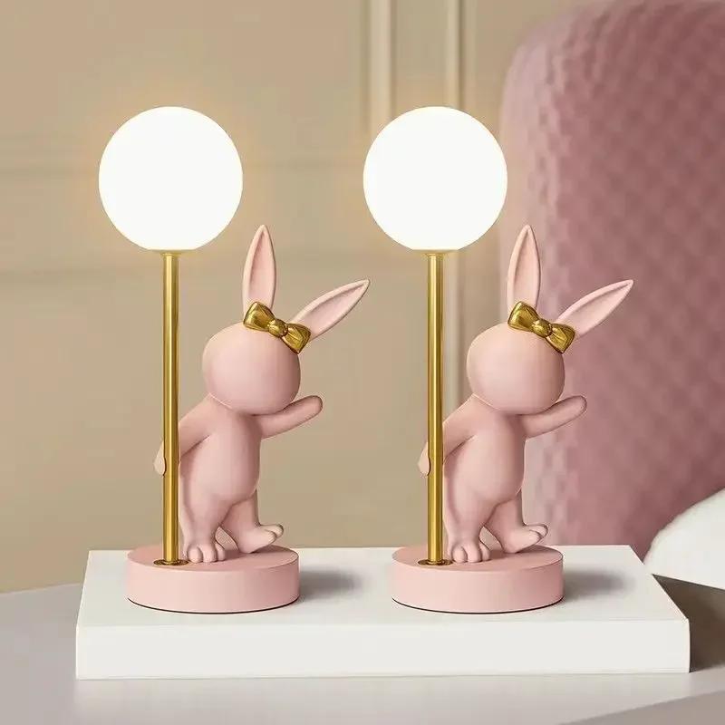 Nordic Style Rabbit Table Lamp - Luxury LED Night Light, Cute Bunny Decor for Bedroom, Perfect Birthday & Wedding Gift with Atmo