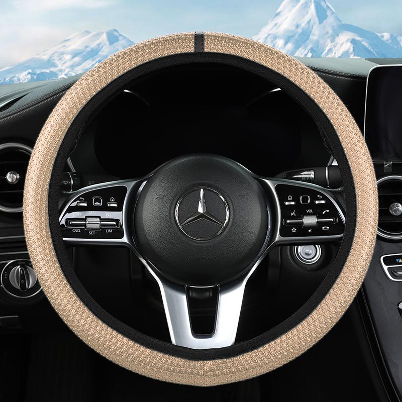 Elastic Stretch Steering Wheel Cover,Warm In Winter and Cool In Summer, Universal 15 Inch, Breathable Ice Silk, Anti-Slip,  Easy