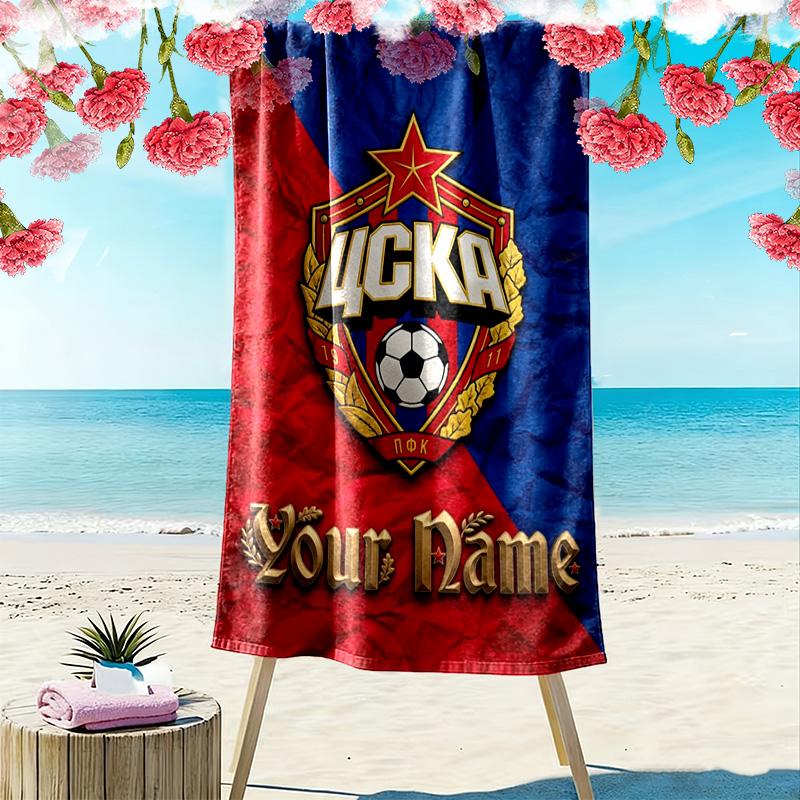 Name Custom PFC CSKA Moscow Logo Print Beach Towel, Large Soft Quick Dry Towel for Beach Camping Swimming