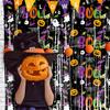Holiday Party Backdrop Foil Fringe Curtain for Halloween, Orange Purple Black Background Spooky Decor Photo Booth Props, Pumpkin Ghost Bat Halloween