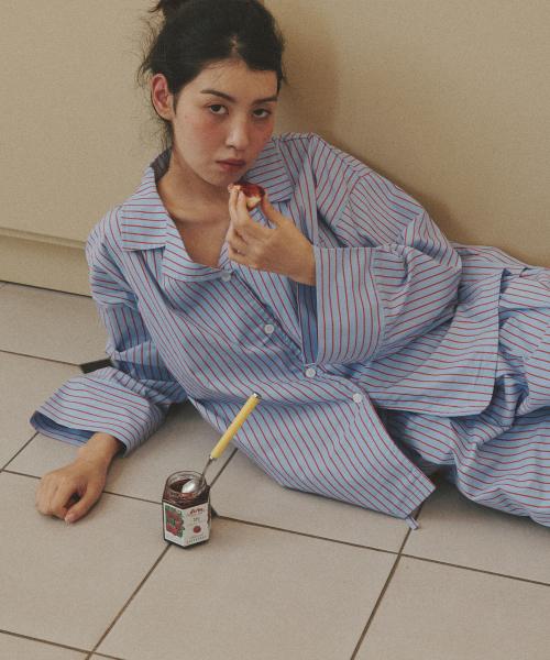 [OGGITT] Unisex Schlafsaal Bohnenstreifen Pyjama Rot Blau [Versand aus Korea] 100% Original