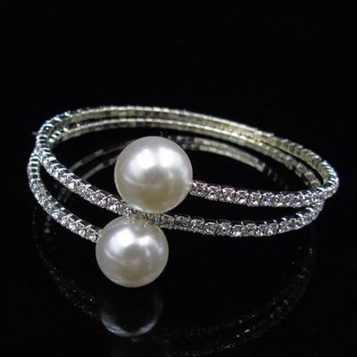 Women Full Rhinestone Multi-layer Wrist Bracelet Faux Pearl Cuff Open Bangle