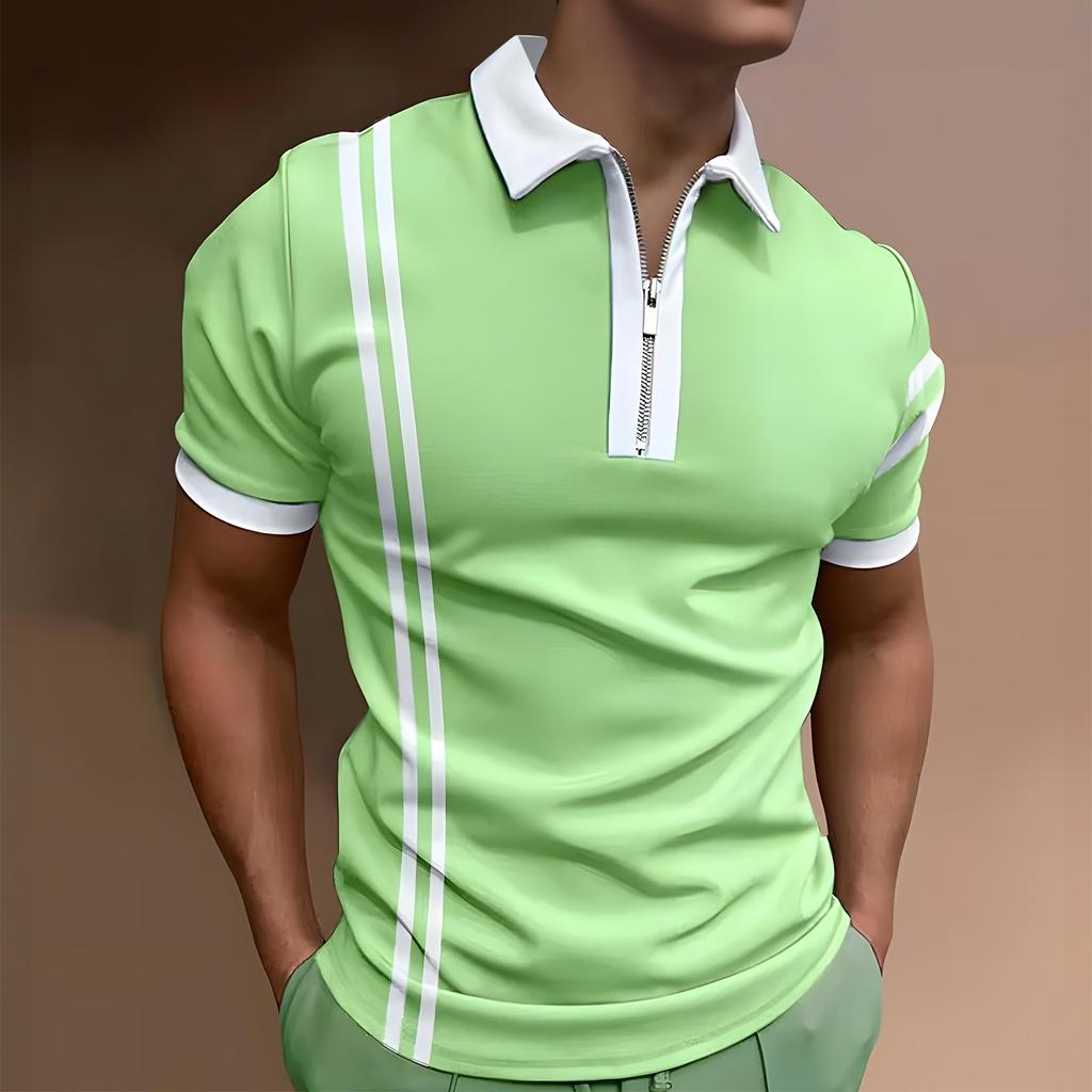 Men's Casual Striped Zipper-Collar Short-Sleeve Shirt