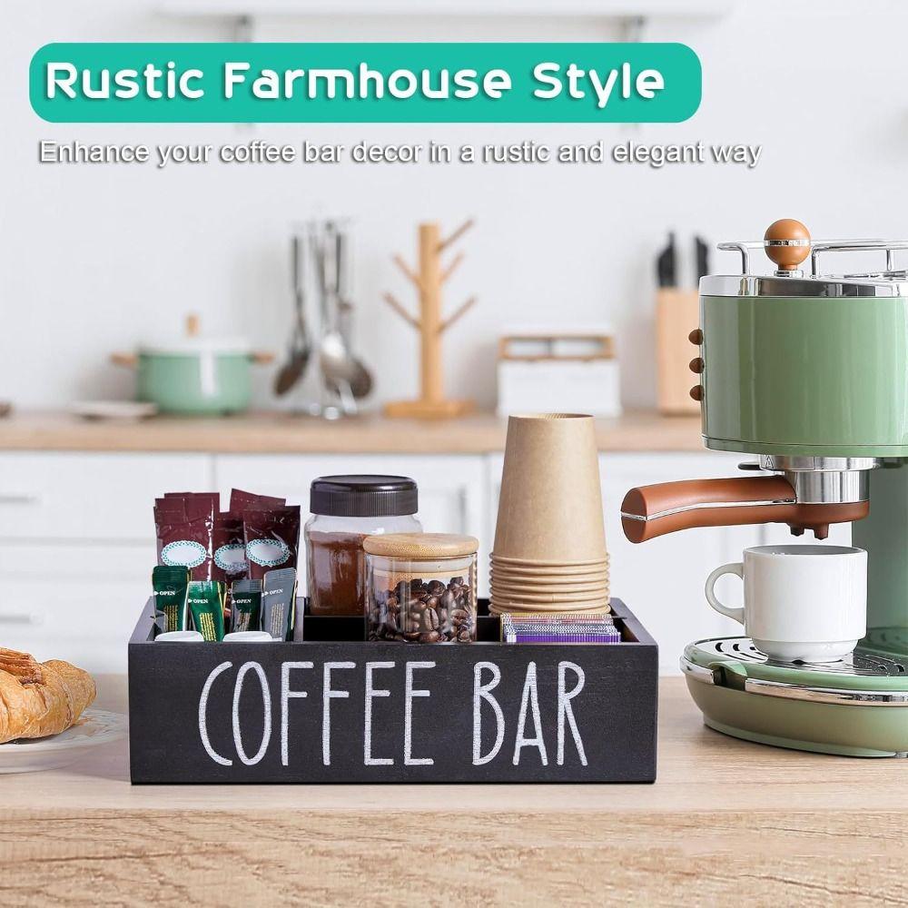 4 Compartments Wooden Coffee Bar Organizer Retro Style Condiment Storage Rack  Remote Control