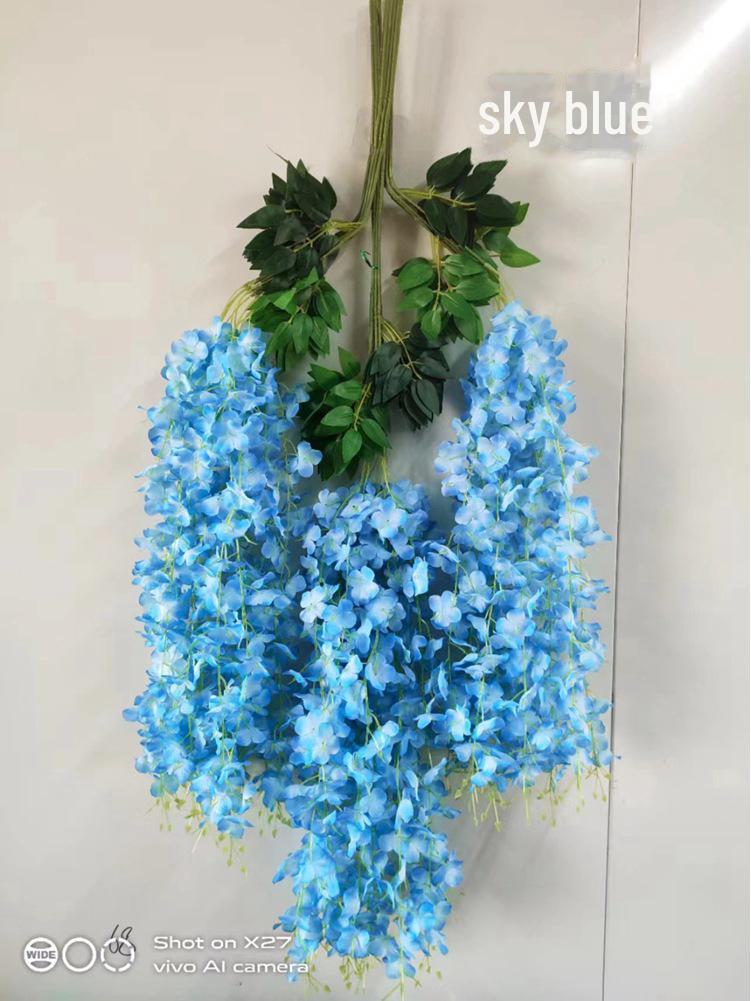 

Искусственная лиана глицинии для украшения потолка или окна - имитация длинной нити 6 leaves небесно-голубой
