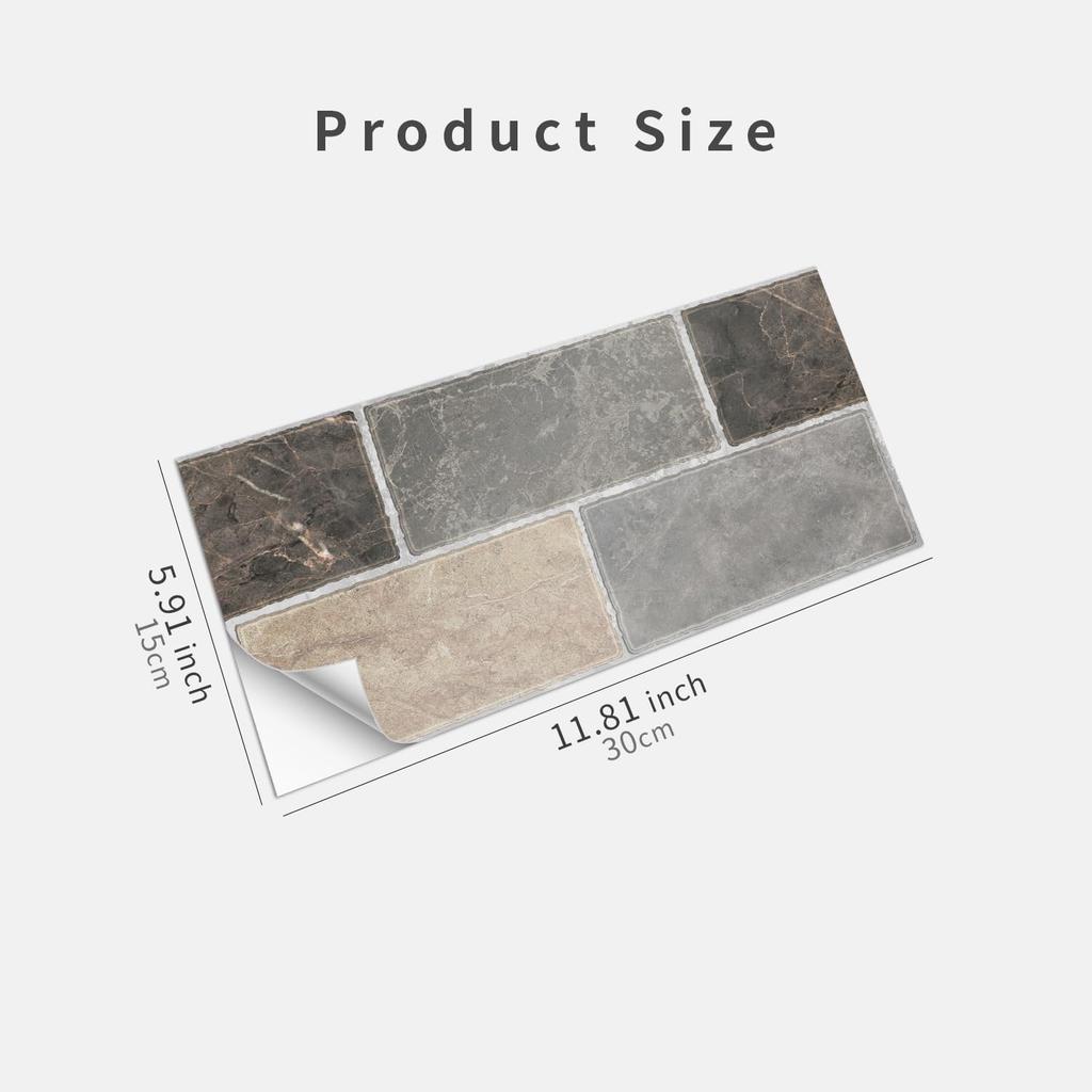 15PCS PVC Removable Floor Tile Stickers Self-Adhesive 5.91 x 11.81 inch Tile Decals Peel and Stick Backsplash Wallpaper Decoration for Kitchen
