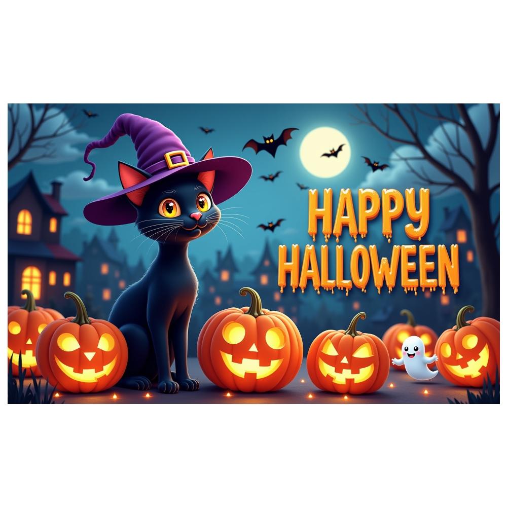 Party Banner Night Scene Witch Hat Banner Halloween Banner Black Pumpkin Decoration For Halloween Party Festival Event Spooky