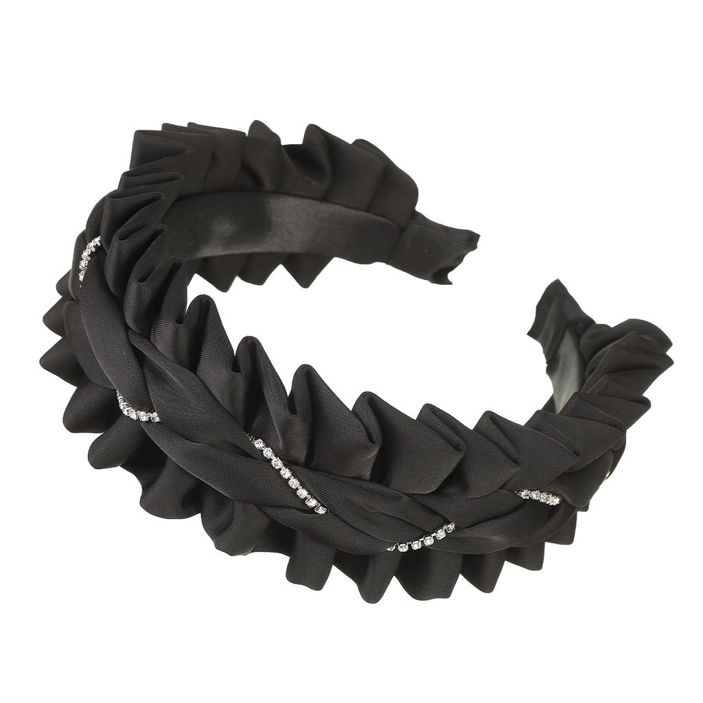 AWAYTR Korean Fashion Women Fabric Headband Solid Color Pleated Hairband Turban Rhinestone Headwear Hair Accessories