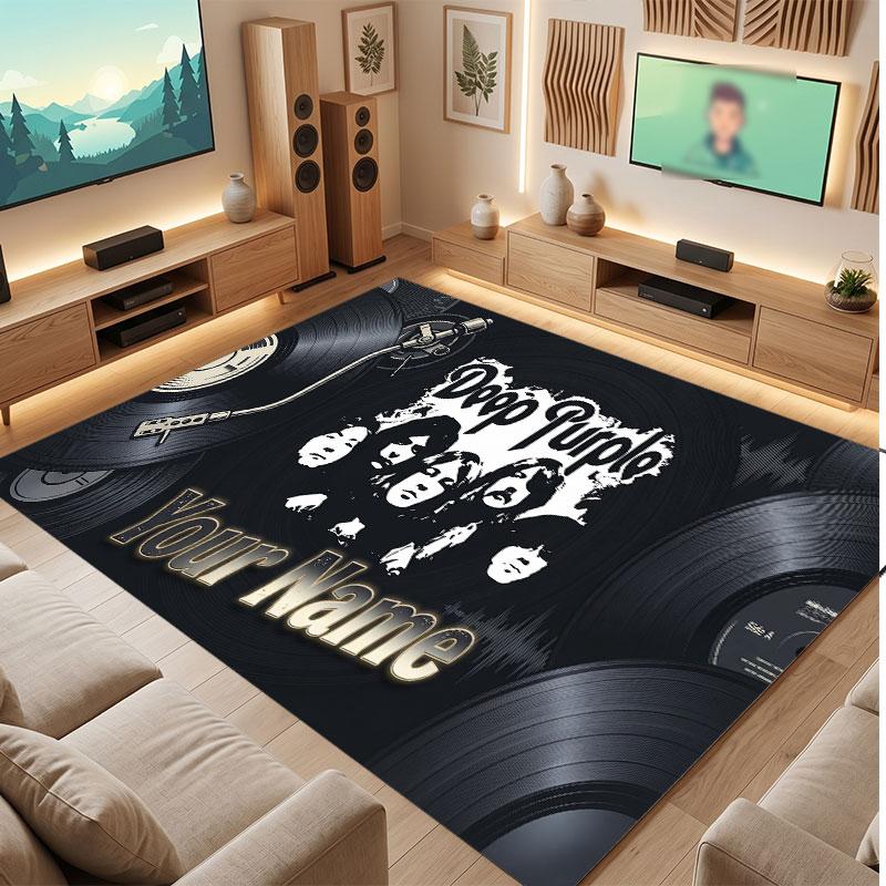 Deep Purple Personalized Crystal Velvet Carpet, Customized Name Text Soft Anti‑Slip Rug for Living Room Bedroom