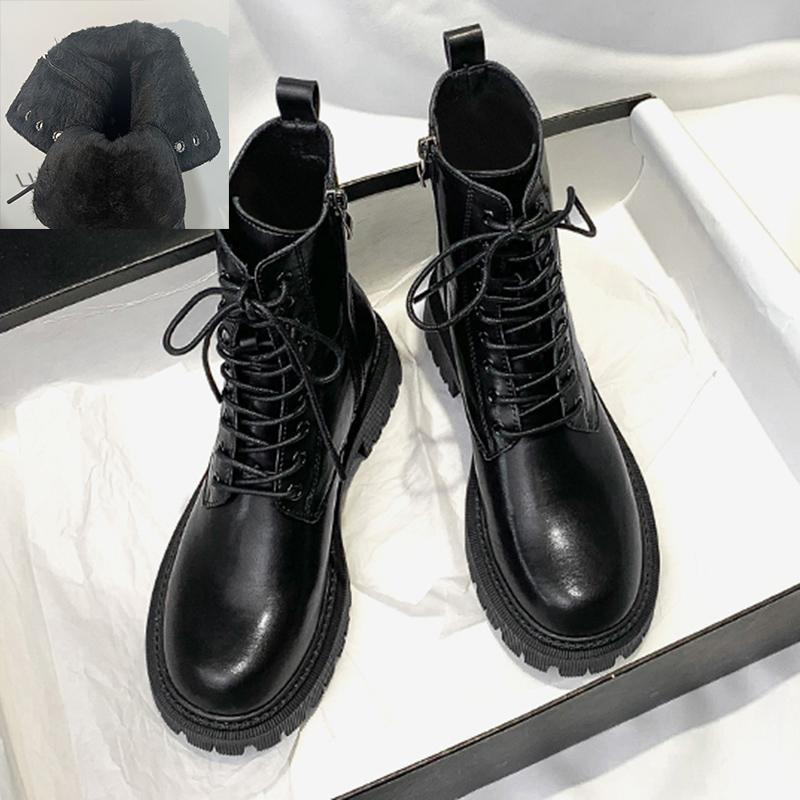Vinterplatåstövletter Dam Höst Tjock Sula Motorcykelstövlar Kvinna Förtjocka Varma Snörskor Damer