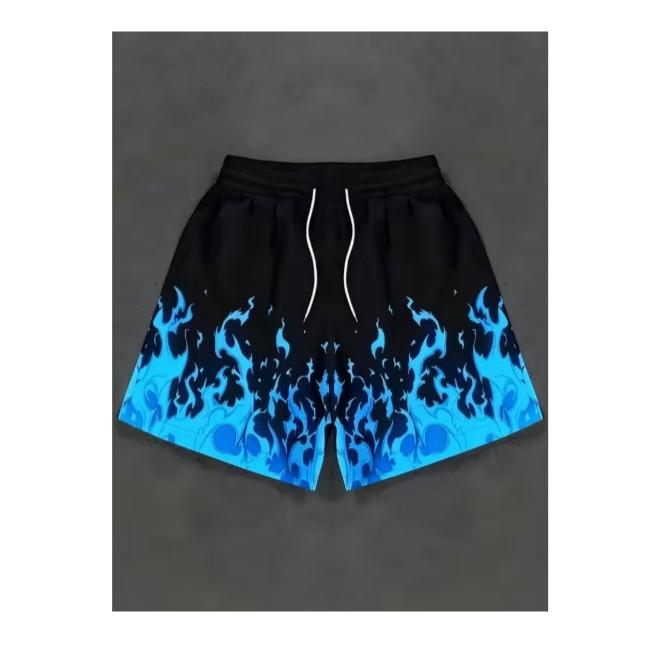 Shorts Fire Flame White Blue Green 3D Print Training Muay Thai Kickboxing Boxing MMA Unisex Sport Gym Fitness Workout Quick Dry Elastic Waist