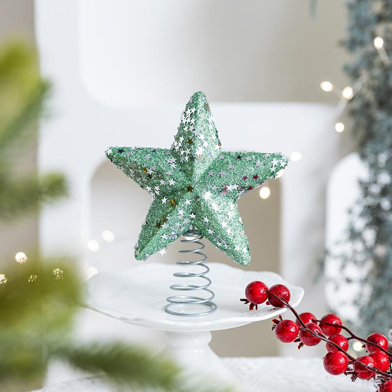 

1 шт. Блестящий наконечник для елки Звезда с алмазной пылью Декор Пенопластовая Рождественская звезда Праздничный наконечник для елки зелёный