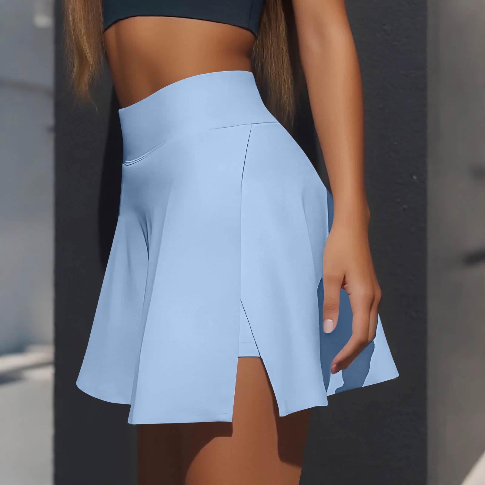 

Женская повседневная однотонная короткая полуюбка с высокой талией, спортивная юбка, плиссированная юбка S