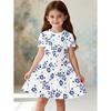 Girl Clothes Elegant Floral Print Summer Dresses Short Sleeve Dress Round Neck Tops Casual Clothes Street Fashion Short Dresses