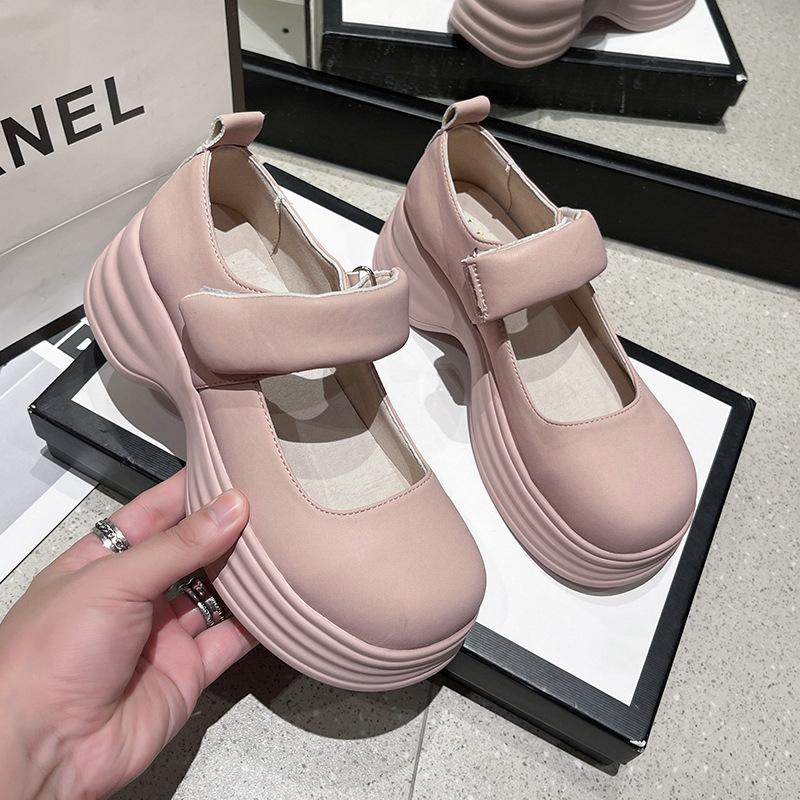 Fashion Fashionable and Minimalist Mary Jane Women's Shoes 2024 Autumn New Thick Sole Inner Elevated Casual Small Leather Shoes Heels