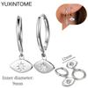 925 Sterling Silver Needle Vintage Square Round Pendant Earrings For Women Crystal Shell Geometric Earrings Fashion Jewelry