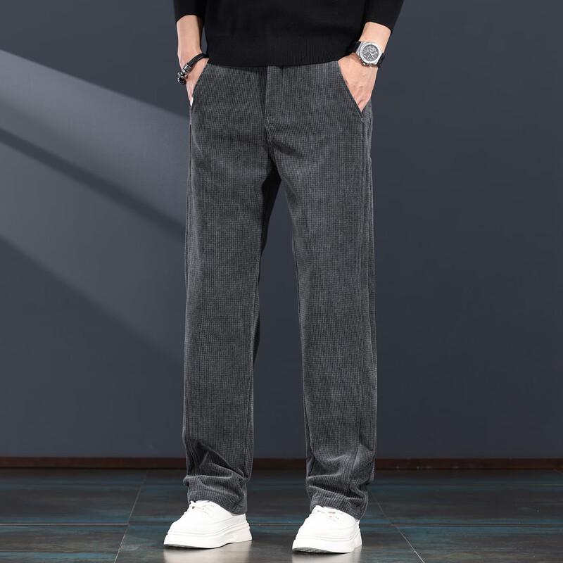 Jie Leinor Men's Waffle Corduroy Straight Casual Pants