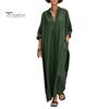 Casual Dress Summer Maxi for Women, V-Neck Oversized Boho Long Elegant Dress, Sleeve Button Up Vacation Sundress with Pockets Soft Fabric