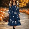 Halloween Women's Tie Dye Print Midi Dress A Line Dress Vacation Casual Daily Regular Fit  Long Sleeve V Neck Black  Spring Fall