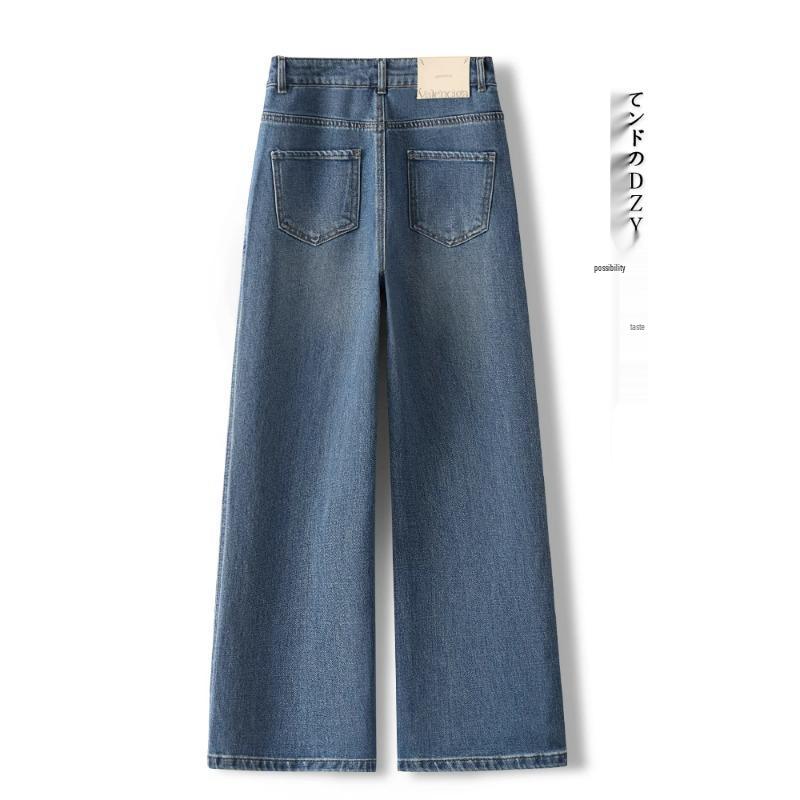 Women's Retro High-Waisted Wide-Leg Jeans - Blue Slimming Plus Size (Spring/Autumn 2025)