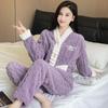 Koreanischer Stil Lässiger Damen-Korallenfleece-Pyjama - Samtverdickt, Warm, Übergröße Herbst/Winter Homewear-Set