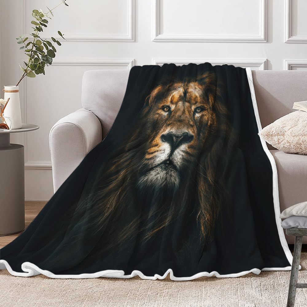 Coperte Nere con Leone, Morbide e Accoglienti in Flanella Fauna Selvatica Potente Maestoso Testa di Leone Animale Calda Coperta da Letto per Uomo Donna Adulto