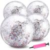 4 Pack 24Inch Glitter Beach Balls Inflatable Confetti Sports Beach Balls 16 Inch Floatable Sequin Beachballs Pool Toys Balls Giant Clear Beach Ball