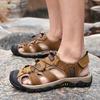 Fashion Outdoor Male Beach Shoes Anti-collision Toe Man Sandals 2025 New Roma Flats Vintage Style Men Summer Shoes Leather Men's Sandals