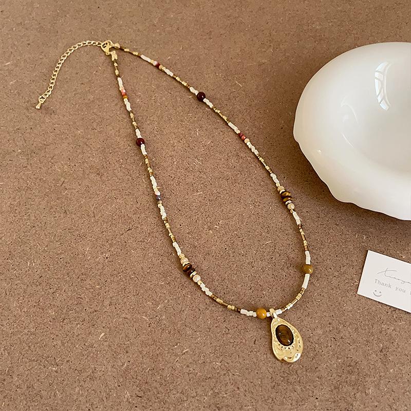 Maillard Style Multi-Layer Stacked Natural Stone Beaded Necklace Female Niche Retro Personality Versatile Neck Chain Collarbone Chain