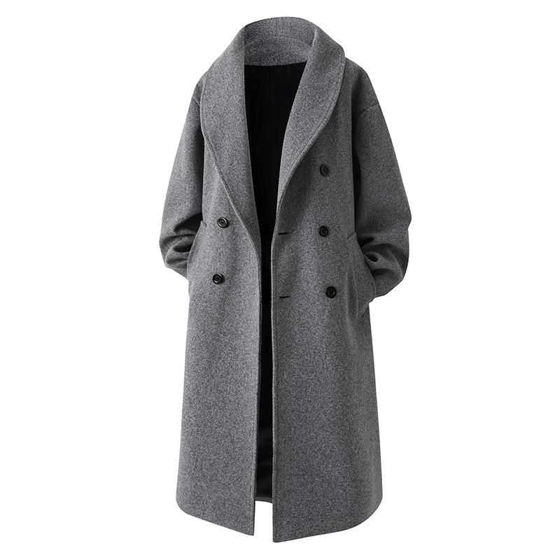 

Мужской двубортный тренч оверсайз, повседневная ветровка с лацканами, длинные куртки с карманом, пальто с лацканами, длинная куртка, зимнее теплое пальто для мужчин XXXL светло-серый